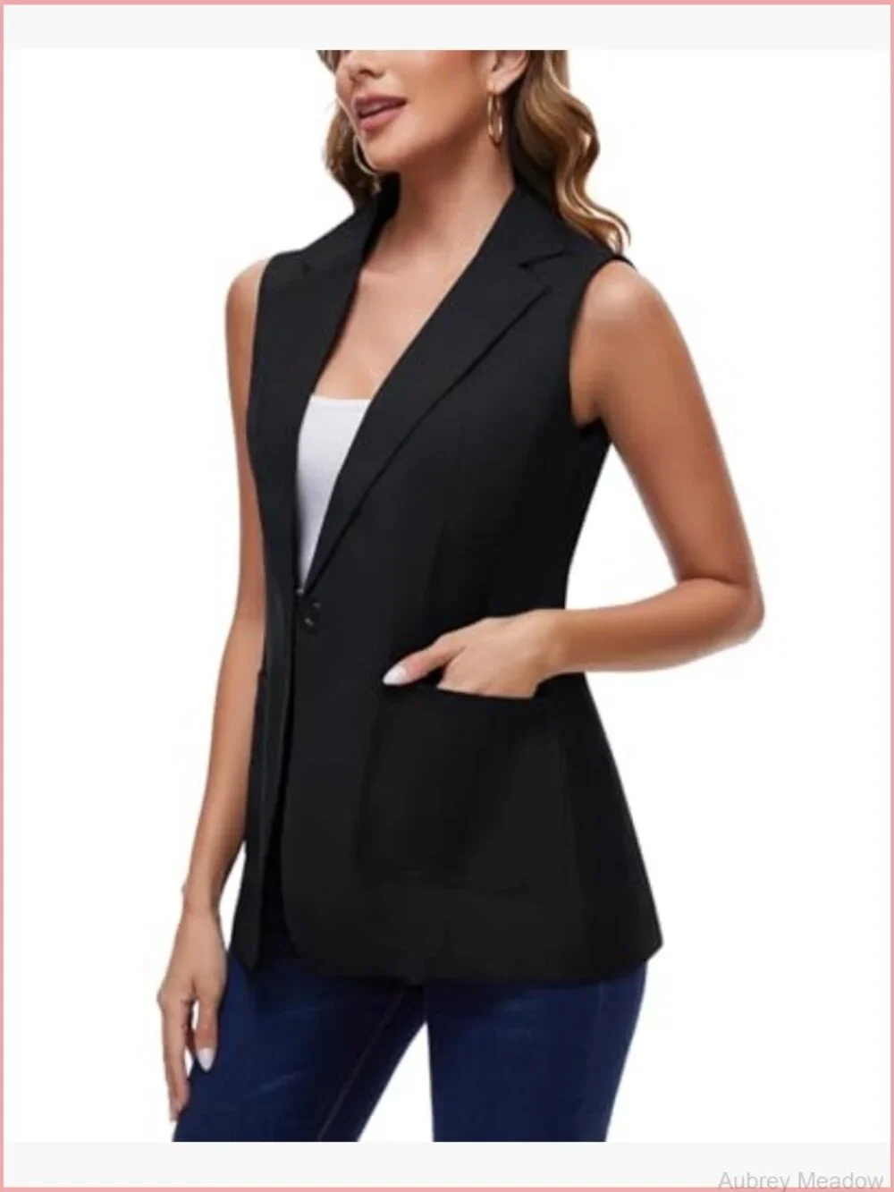 Sleeveless Blazer Vest Open Front Lapel Collar Work Office Suit with Pockets